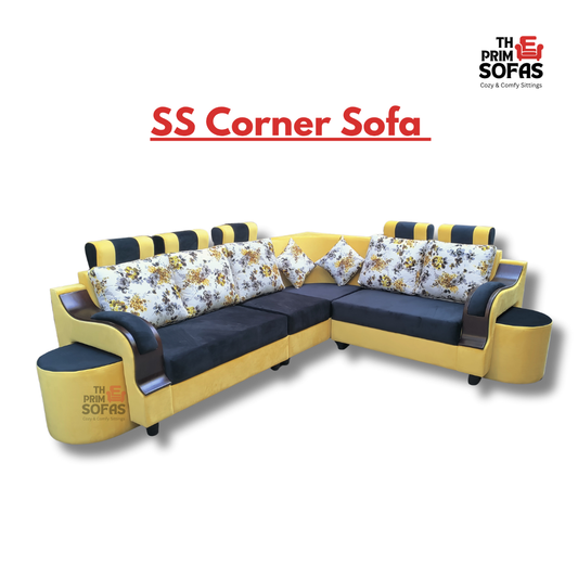 SS Corner Sofa – Luxurious Comfort in Yellow & Grey