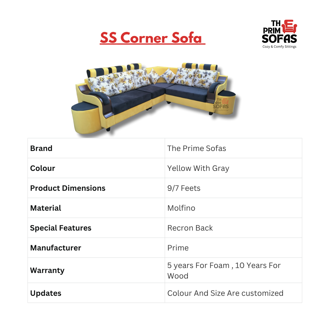 SS Corner Sofa – Luxurious Comfort in Yellow & Grey